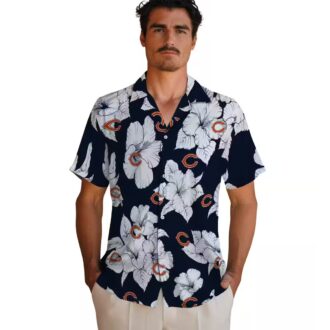 Chicago Bears Hibiscus Blooms Hawaiian Shirt - Blue & White Tropical Aloha Shirt