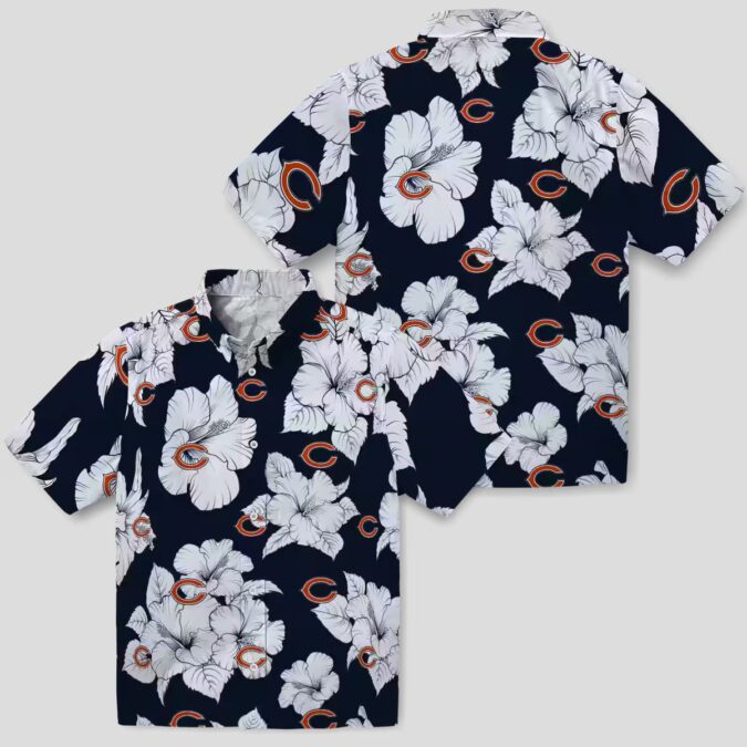 Chicago Bears Hibiscus Blooms Hawaiian Shirt - Blue & White Tropical Aloha Shirt