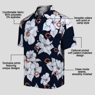 Chicago Bears Hibiscus Blooms Hawaiian Shirt - Blue & White Tropical Aloha Shirt