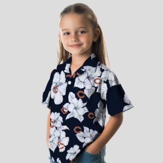 Chicago Bears Hibiscus Blooms Hawaiian Shirt - Blue & White Tropical Aloha Shirt