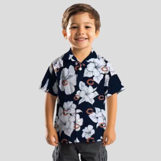 Chicago Bears Hibiscus Blooms Hawaiian Shirt - Blue & White Tropical Aloha Shirt