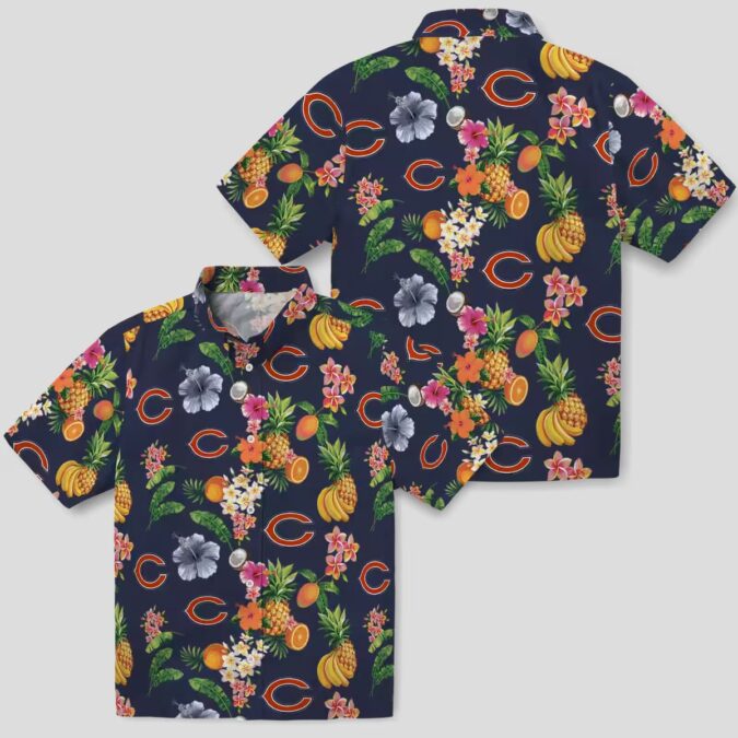 Chicago Bears Hibiscus Hawaiian Shirt, Navy Blue Tropical Aloha Shirt