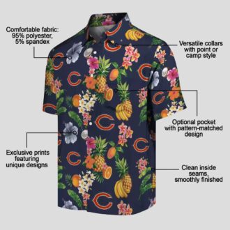 Chicago Bears Hibiscus Hawaiian Shirt, Navy Blue Tropical Aloha Shirt