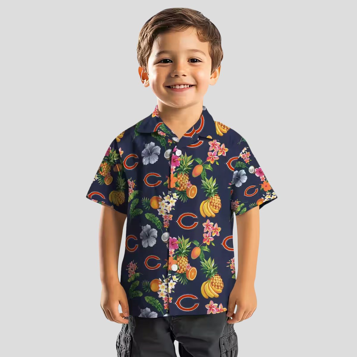 Chicago Bears Hibiscus Hawaiian Shirt, Navy Blue Tropical Aloha Shirt