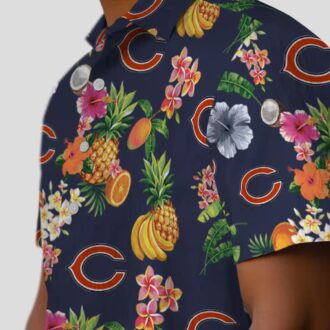 Chicago Bears Hibiscus Hawaiian Shirt, Navy Blue Tropical Aloha Shirt