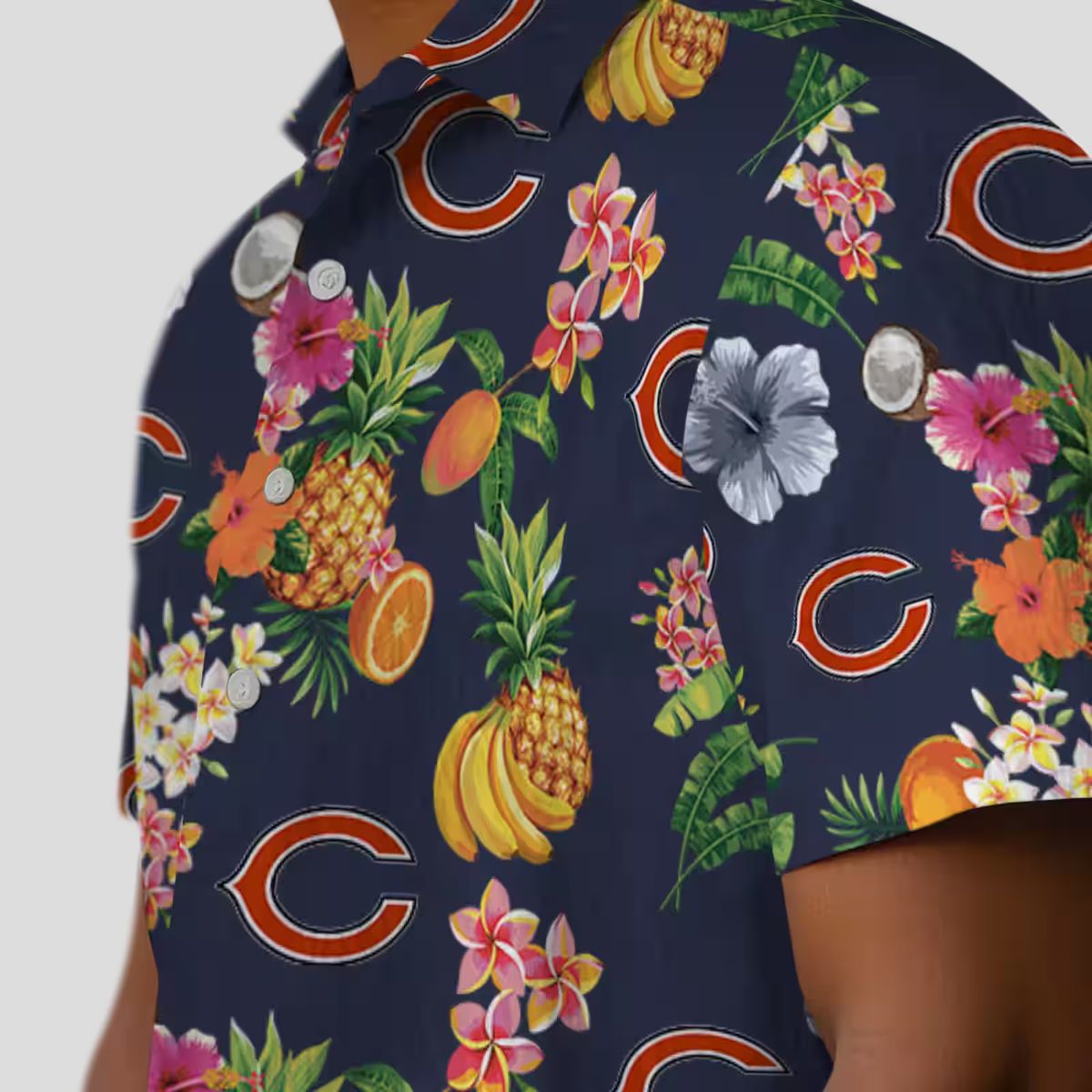 Chicago Bears Hibiscus Hawaiian Shirt, Navy Blue Tropical Aloha Shirt