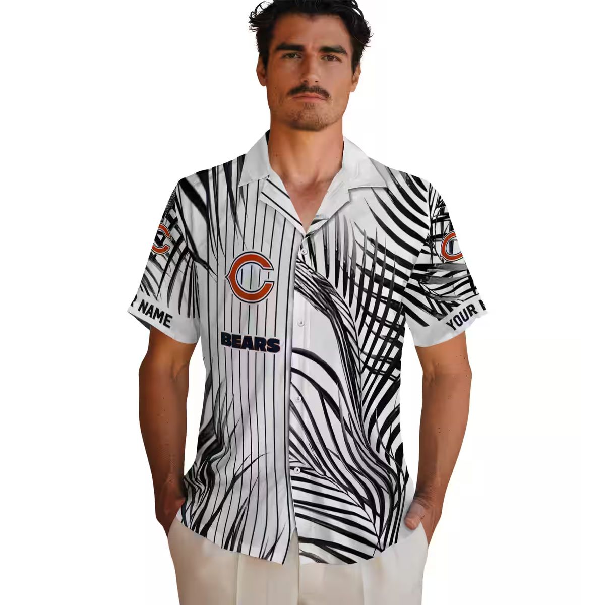 Chicago Bears NFL Hawaiian Shirt – Palm Stripes in Blue & Black for Summer Beach Wear