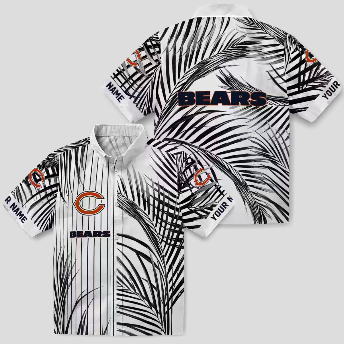 Chicago Bears NFL Hawaiian Shirt – Palm Stripes in Blue & Black for Summer Beach Wear