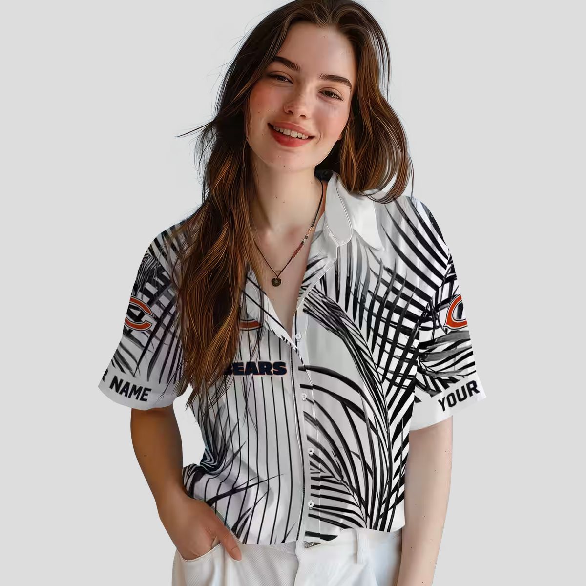 Chicago Bears NFL Hawaiian Shirt – Palm Stripes in Blue & Black for Summer Beach Wear