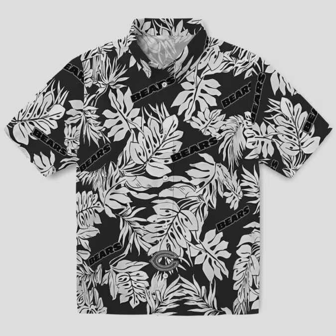 Chicago Bears NFL Hawaiian Shirt – Tropical Monstera Leaf Black Aloha Shirt for Men