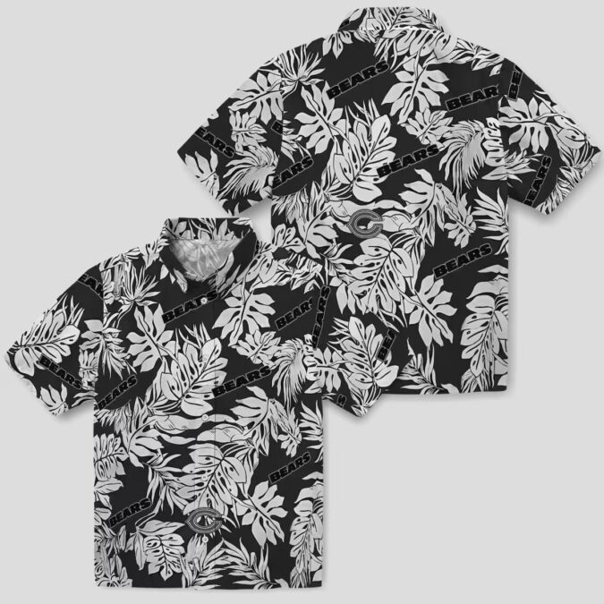 Chicago Bears NFL Hawaiian Shirt – Tropical Monstera Leaf Black Aloha Shirt for Men