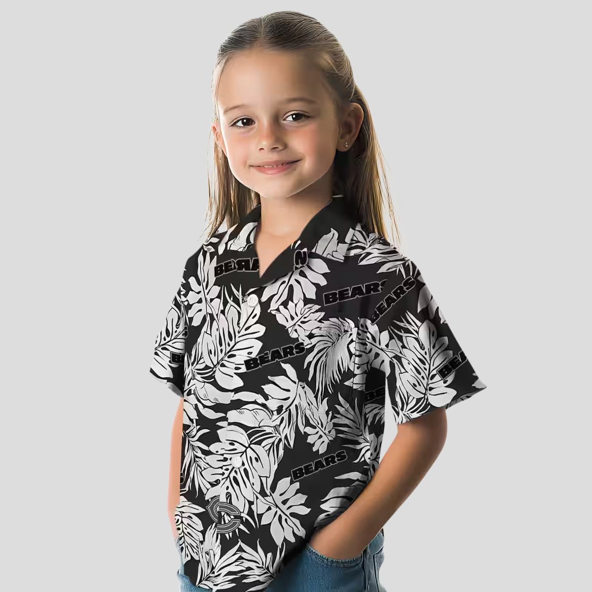 Chicago Bears NFL Hawaiian Shirt – Tropical Monstera Leaf Black Aloha Shirt for Men