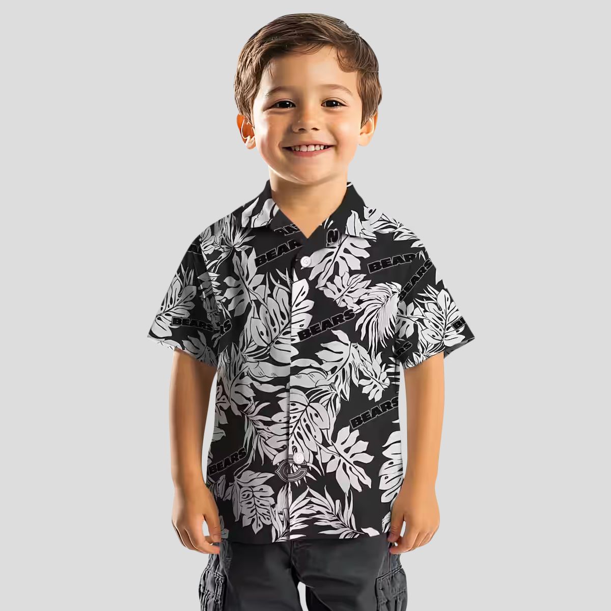 Chicago Bears NFL Hawaiian Shirt – Tropical Monstera Leaf Black Aloha Shirt for Men