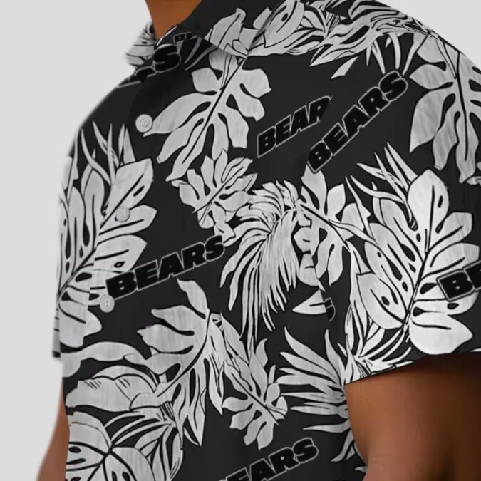 Chicago Bears NFL Hawaiian Shirt – Tropical Monstera Leaf Black Aloha Shirt for Men