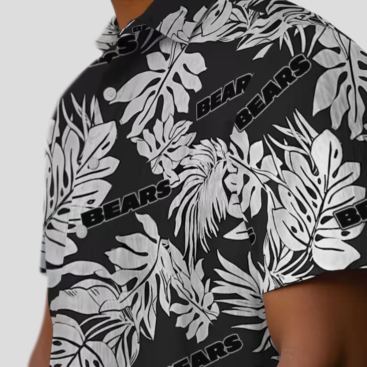 Chicago Bears NFL Hawaiian Shirt – Tropical Monstera Leaf Black Aloha Shirt for Men