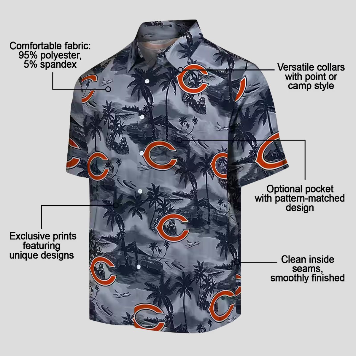 Chicago Bears Palms Button Up Hawaiian Shirt – Tropical Coastal Aloha Shirt