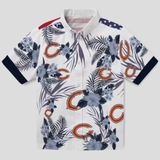 Chicago Bears Patriotic Aloha Hawaiian Shirt – Blue White Hibiscus Design