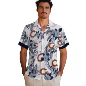 Chicago Bears Patriotic Aloha Hawaiian Shirt – Blue White Hibiscus Design