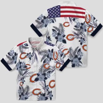 Chicago Bears Patriotic Aloha Hawaiian Shirt – Blue White Hibiscus Design