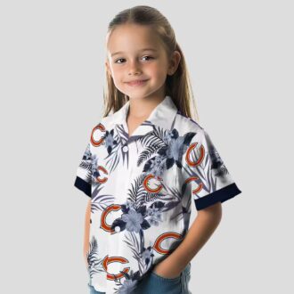 Chicago Bears Patriotic Aloha Hawaiian Shirt – Blue White Hibiscus Design
