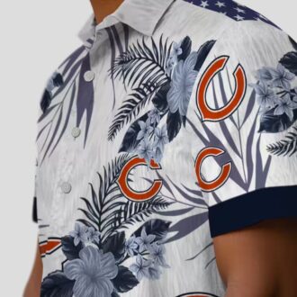 Chicago Bears Patriotic Aloha Hawaiian Shirt – Blue White Hibiscus Design