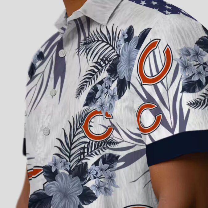 Chicago Bears Patriotic Aloha Hawaiian Shirt – Blue White Hibiscus Design