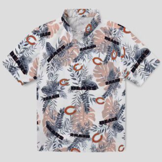 Chicago Bears Summer Hawaiian Shirt - Blue & White Tropical Leaves Button Up