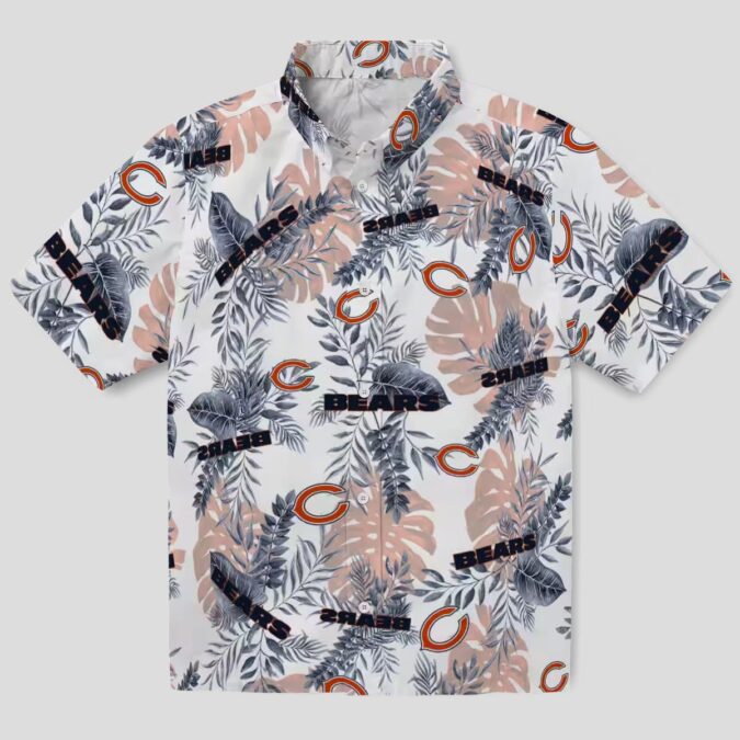 Chicago Bears Summer Hawaiian Shirt - Blue & White Tropical Leaves Button Up