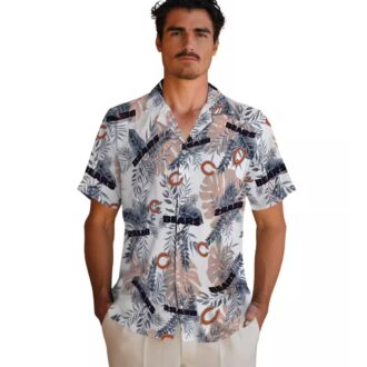 Chicago Bears Summer Hawaiian Shirt - Blue & White Tropical Leaves Button Up