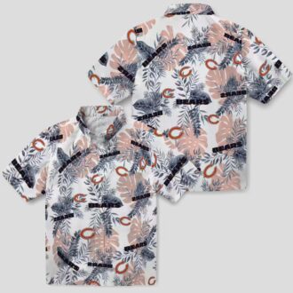 Chicago Bears Summer Hawaiian Shirt - Blue & White Tropical Leaves Button Up