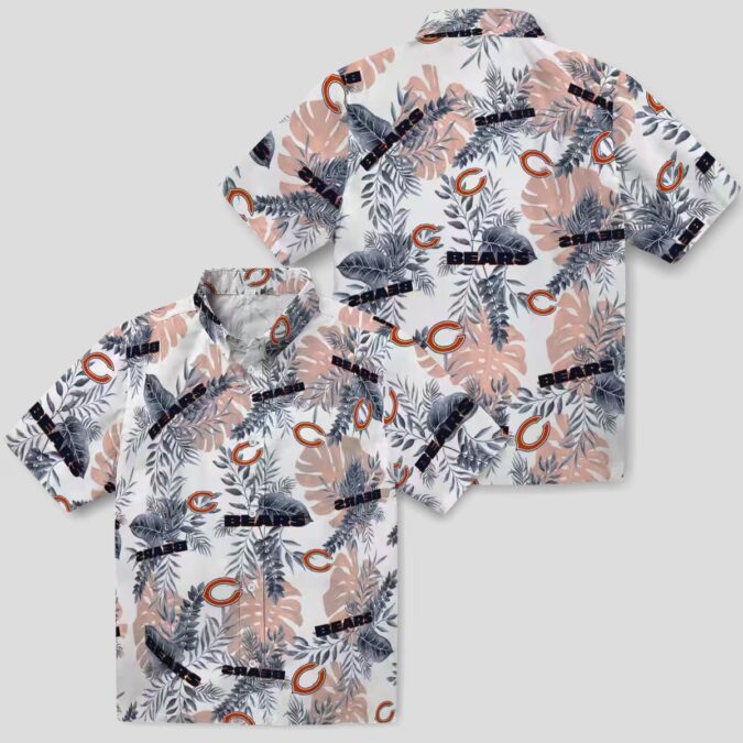 Chicago Bears Summer Hawaiian Shirt - Blue & White Tropical Leaves Button Up