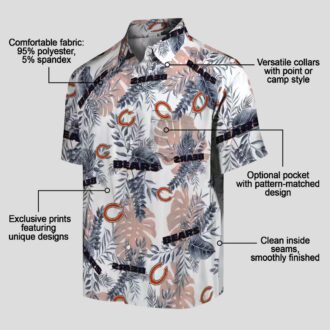 Chicago Bears Summer Hawaiian Shirt - Blue & White Tropical Leaves Button Up