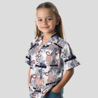Chicago Bears Summer Hawaiian Shirt - Blue & White Tropical Leaves Button Up
