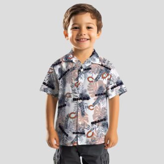 Chicago Bears Summer Hawaiian Shirt - Blue & White Tropical Leaves Button Up
