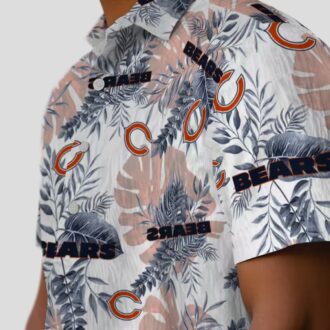 Chicago Bears Summer Hawaiian Shirt - Blue & White Tropical Leaves Button Up