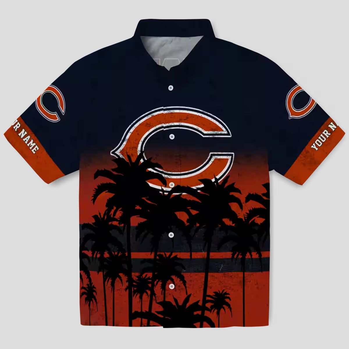 Chicago Bears Sunset Hawaiian Shirt – Personalized Blue Black Tropical Button Up