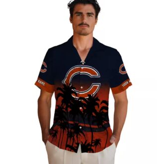 Chicago Bears Sunset Hawaiian Shirt – Personalized Blue Black Tropical Button Up