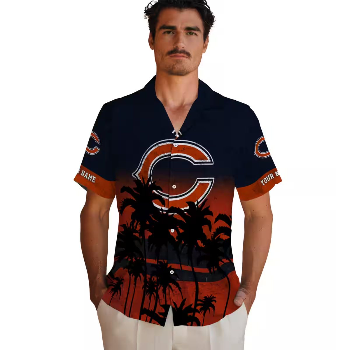 Chicago Bears Sunset Hawaiian Shirt – Personalized Blue Black Tropical Button Up