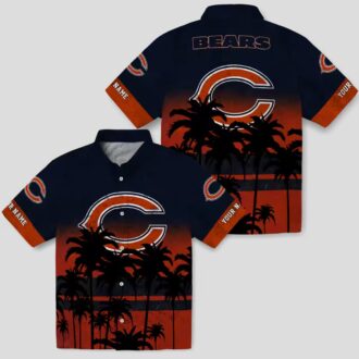 Chicago Bears Sunset Hawaiian Shirt – Personalized Blue Black Tropical Button Up