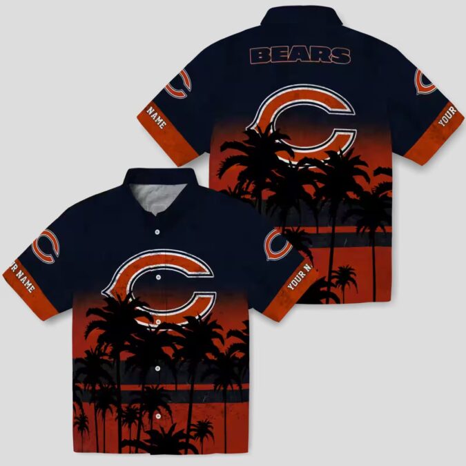 Chicago Bears Sunset Hawaiian Shirt – Personalized Blue Black Tropical Button Up