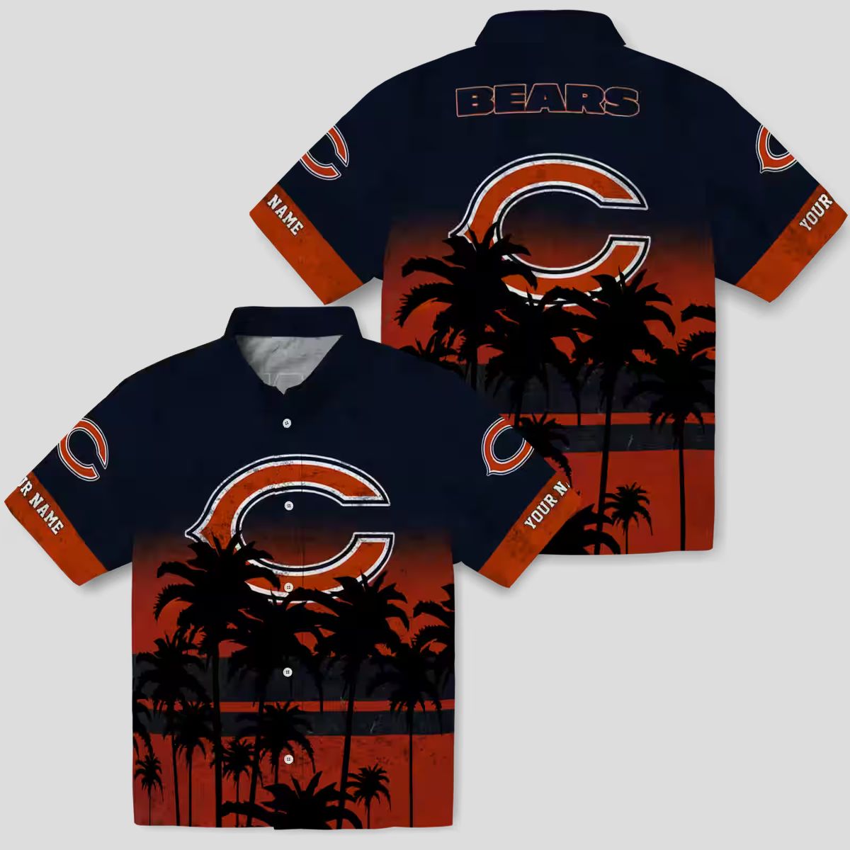 Chicago Bears Sunset Hawaiian Shirt – Personalized Blue Black Tropical Button Up