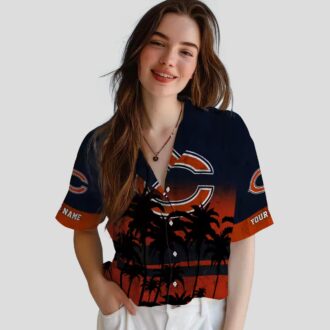 Chicago Bears Sunset Hawaiian Shirt – Personalized Blue Black Tropical Button Up
