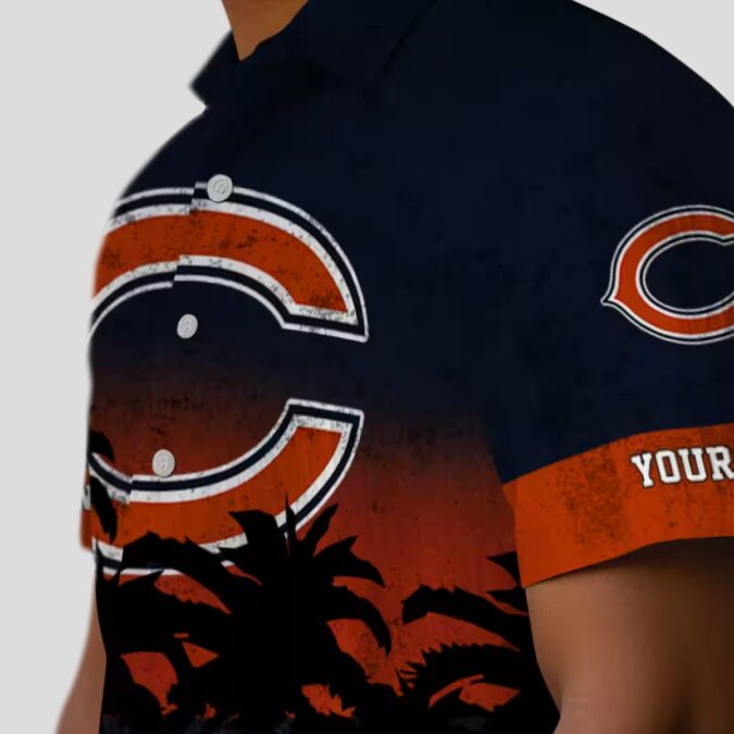 Chicago Bears Sunset Hawaiian Shirt – Personalized Blue Black Tropical Button Up