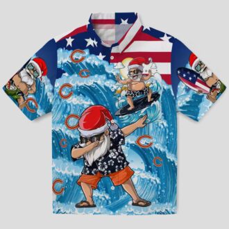 Chicago Bears Surfing Santa Blue Aloha Hawaiian Shirt - NFL Fan Apparel