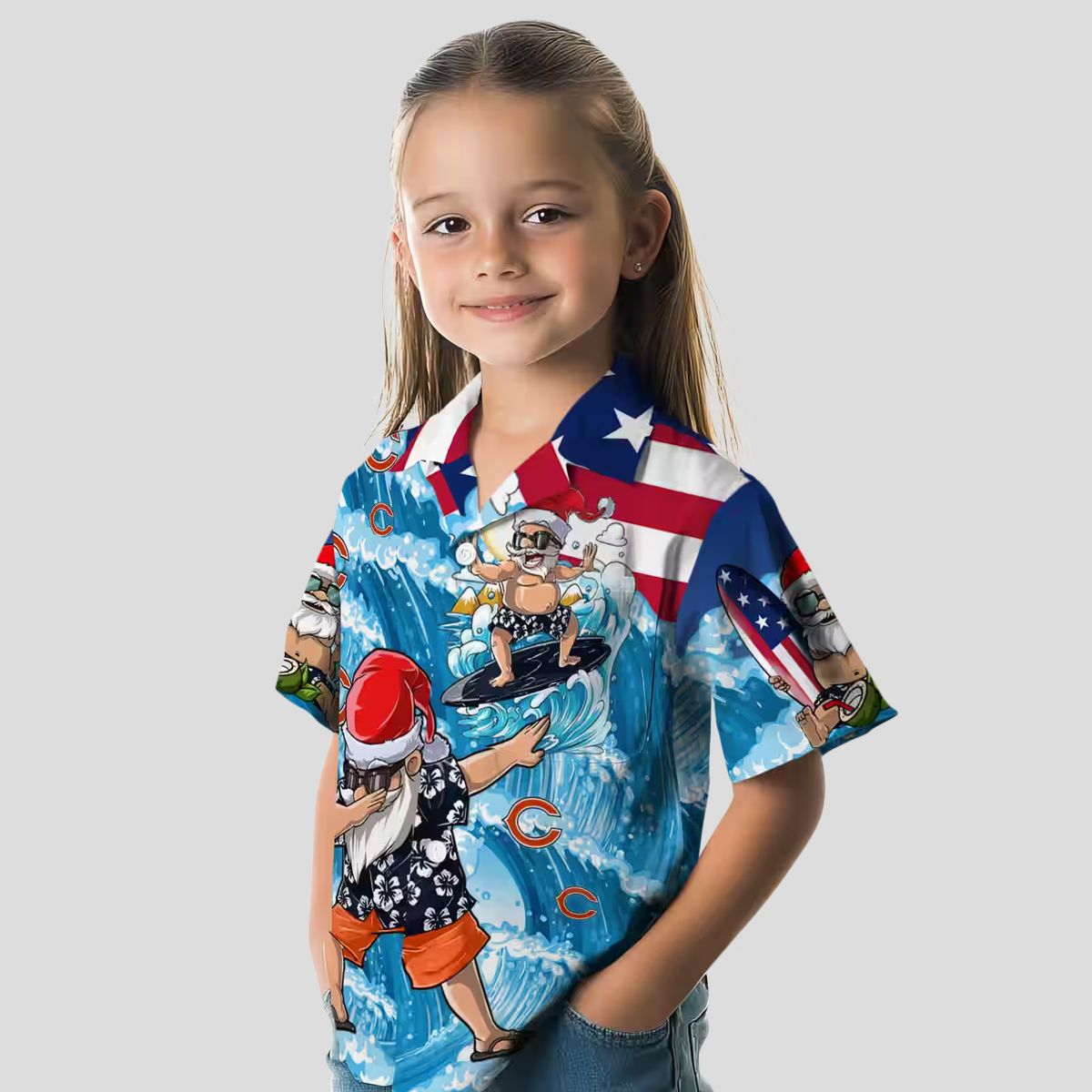 Chicago Bears Surfing Santa Blue Aloha Hawaiian Shirt - NFL Fan Apparel