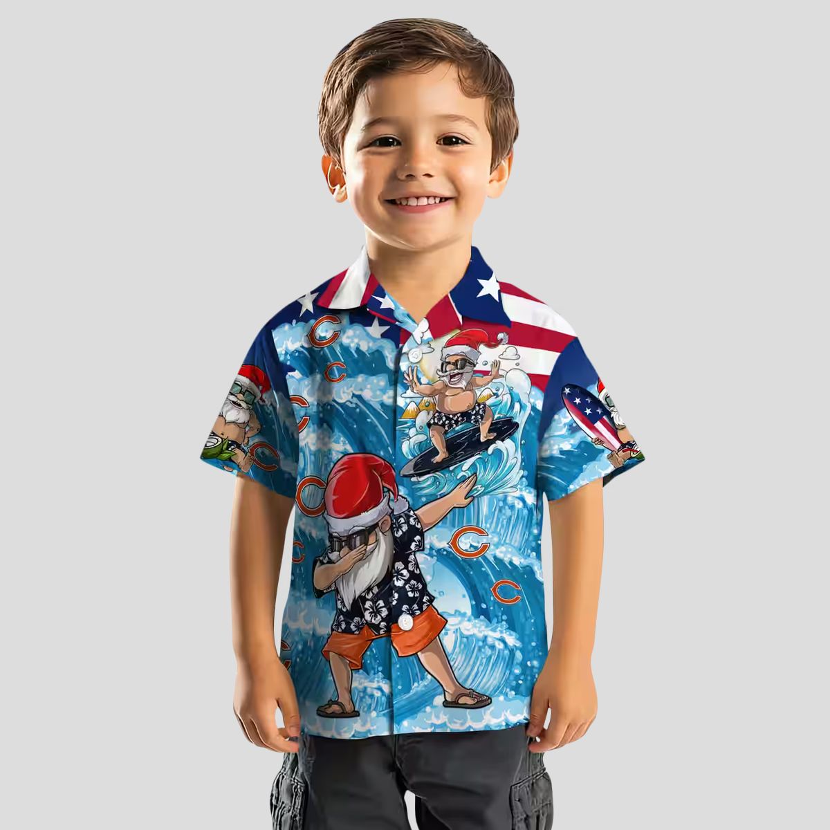 Chicago Bears Surfing Santa Blue Aloha Hawaiian Shirt - NFL Fan Apparel