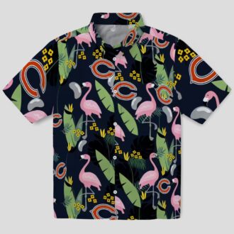 Chicago Bears Tropical Beach Hawaiian Shirt, Flamingo Leaves Blue Aloha Shirt for NFL Fans