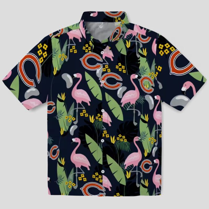 Chicago Bears Tropical Beach Hawaiian Shirt, Flamingo Leaves Blue Aloha Shirt for NFL Fans