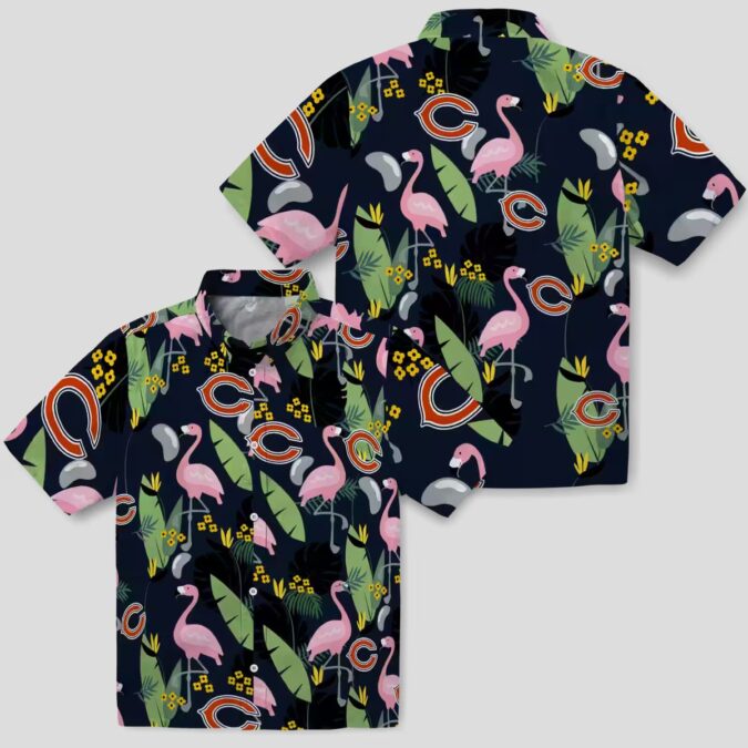 Chicago Bears Tropical Beach Hawaiian Shirt, Flamingo Leaves Blue Aloha Shirt for NFL Fans