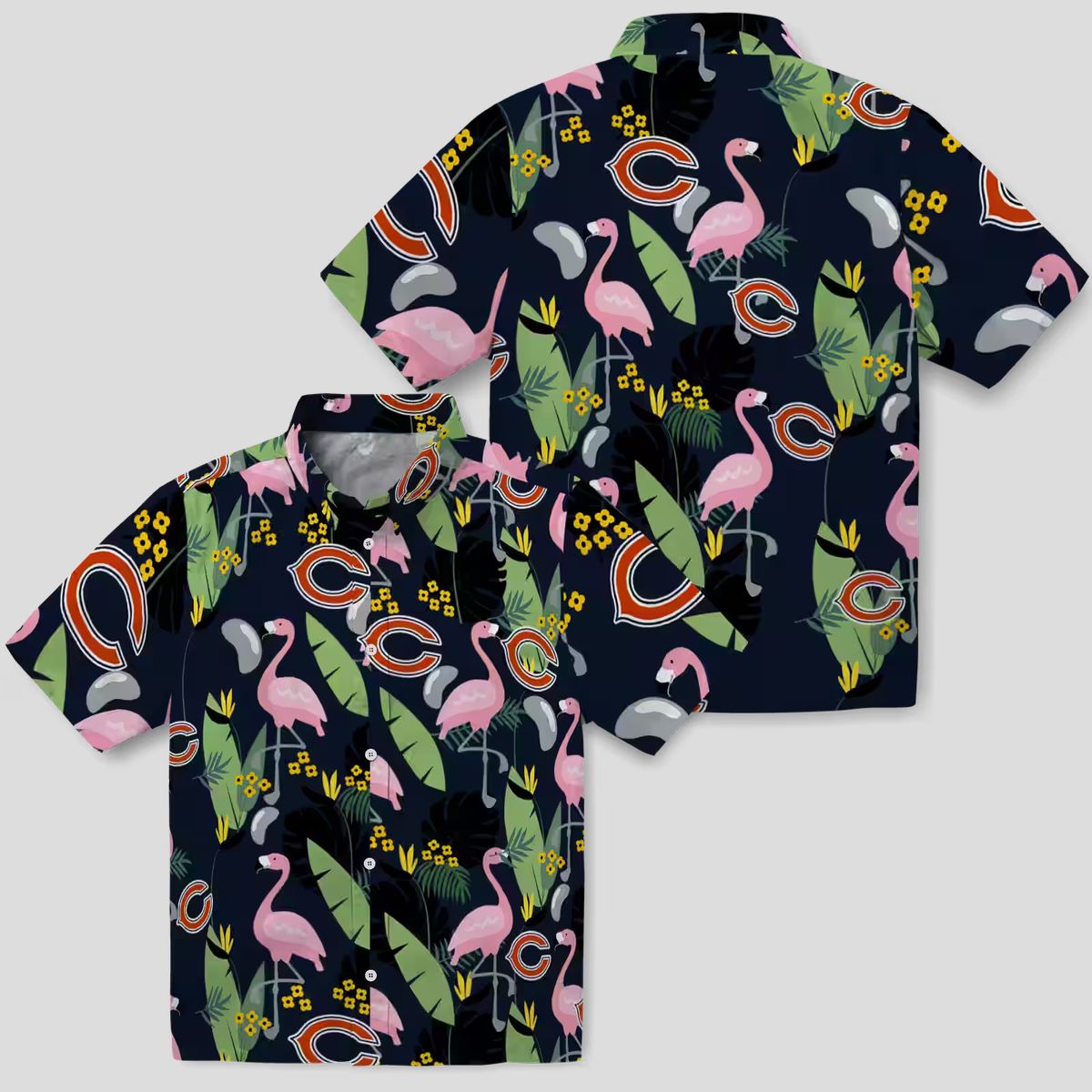 Chicago Bears Tropical Beach Hawaiian Shirt, Flamingo Leaves Blue Aloha Shirt for NFL Fans